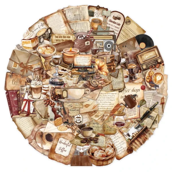 Vintage Coffee Theme Stickers (50 pcs)