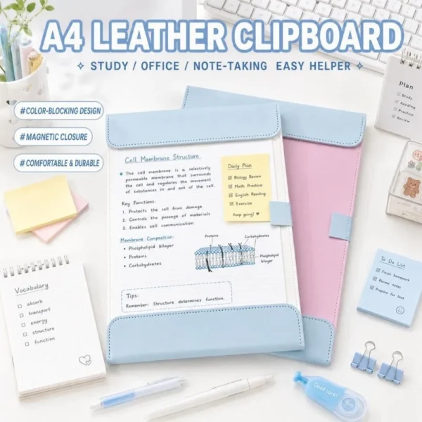 S586142b20c514fcc84d5b8038a4f8ac3y.webp PU Leather Double-Clip A4 Clipboard