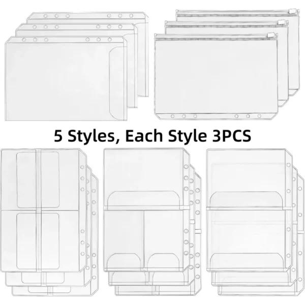 A5 PVC Zipper Binder Pouches (15 pcs)